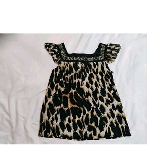 Axcess Animal Print Blouse with Ruffled Sleeves
